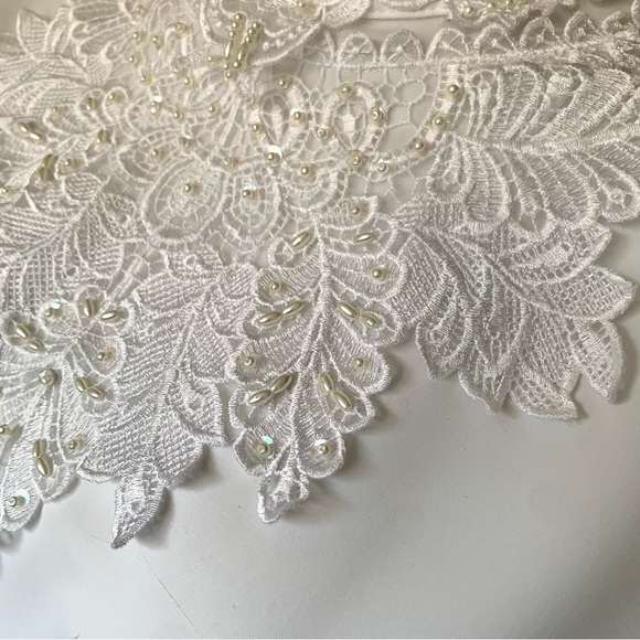 v i n t a g e :: Romantic Floral Lace High Neck Pearl Satin Blouse - Picture 12 of 14